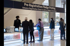 San Antonio, TX - SABCS 2021 San Antonio Breast Cancer Symposium - Attendees arrive during the symposium opening here today, Tuesday December 7, 2021. during the San Antonio Breast Cancer Symposium being held at the Henry B. Gonzalez Convention Center in San Antonio, TX. The symposium features physicians, researchers, patient advocates and healthcare professionals from over 90 countries with the latest research on breast cancer treatment and prevention. Photo by © MedMeetingImages/Todd Buchanan 2021 Technical Questions: todd@medmeetingimages.com