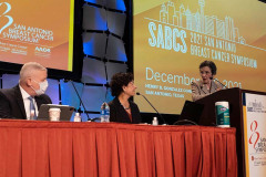 San Antonio, TX - SABCS 2021 San Antonio Breast Cancer Symposium - J O'Shaughnessy, MD speaks during GENERAL SESSION 2 here today, Wednesday December 8, 2021. during the San Antonio Breast Cancer Symposium being held at the Henry B. Gonzalez Convention Center in San Antonio, TX. The symposium features physicians, researchers, patient advocates and healthcare professionals from over 90 countries with the latest research on breast cancer treatment and prevention. Photo by © MedMeetingImages/Todd Buchanan 2021 Technical Questions: todd@medmeetingimages.com