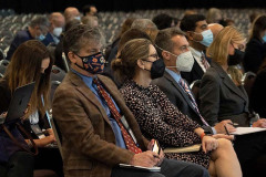 San Antonio, TX - SABCS 2021 San Antonio Breast Cancer Symposium - Attendees listen during GENERAL SESSION 2 here today, Wednesday December 8, 2021. during the San Antonio Breast Cancer Symposium being held at the Henry B. Gonzalez Convention Center in San Antonio, TX. The symposium features physicians, researchers, patient advocates and healthcare professionals from over 90 countries with the latest research on breast cancer treatment and prevention. Photo by © MedMeetingImages/Todd Buchanan 2021 Technical Questions: todd@medmeetingimages.com