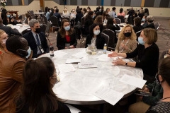 San Antonio, TX - SABCS 2021 San Antonio Breast Cancer Symposium - Attendees and mentors talk during the Career Development Forum here today, Wednesday December 8, 2021. during the San Antonio Breast Cancer Symposium being held at the Henry B. Gonzalez Convention Center in San Antonio, TX. The symposium features physicians, researchers, patient advocates and healthcare professionals from over 90 countries with the latest research on breast cancer treatment and prevention. Photo by © MedMeetingImages/Todd Buchanan 2021 Technical Questions: todd@medmeetingimages.com