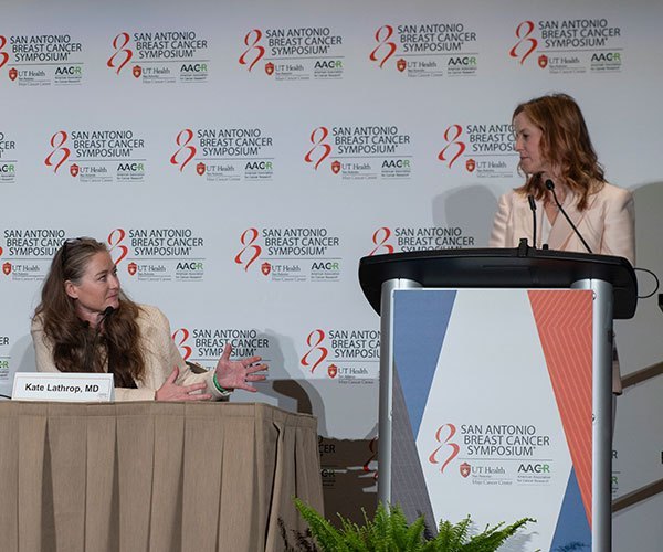 San Antonio, TX - SABCS 2025 San Antonio Breast Cancer Symposium @ SABCS Speakers during Wednesday morning press conference here today, Wednesday December 10, 2025. during the San Antonio Breast Cancer Symposium being held at the Henry B. Gonzalez Convention Center in San Antonio, TX. The symposium features physicians, researchers, patient advocates and healthcare professionals from over 90 countries with the latest research on breast cancer treatment and prevention. Photo by © MedMeetingImages/Todd Buchanan 2025 Technical Questions: todd@medmeetingimages.com