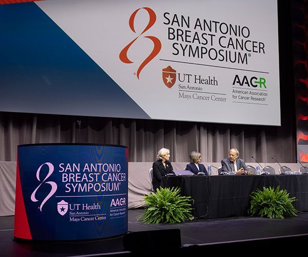 San Antonio, TX - SABCS 2025 San Antonio Breast Cancer Symposium @ SABCS Debra A Patt, MD, Dennis Slamon MD, Barbara Segarra-Vazquez MD speaks during Partnership for Progress session here today, Thursday December 11, 2025. during the San Antonio Breast Cancer Symposium being held at the Henry B. Gonzalez Convention Center in San Antonio, TX. The symposium features physicians, researchers, patient advocates and healthcare professionals from over 90 countries with the latest research on breast cancer treatment and prevention. Photo by © MedMeetingImages/Todd Buchanan 2025 Technical Questions: todd@medmeetingimages.com